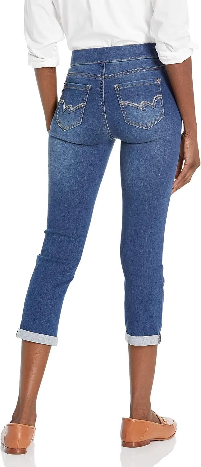 WallFlower Women's Pull on Denim Crop and Ankle High-Rise Insta Soft Juniors Jeans (Available in Plus Size)
