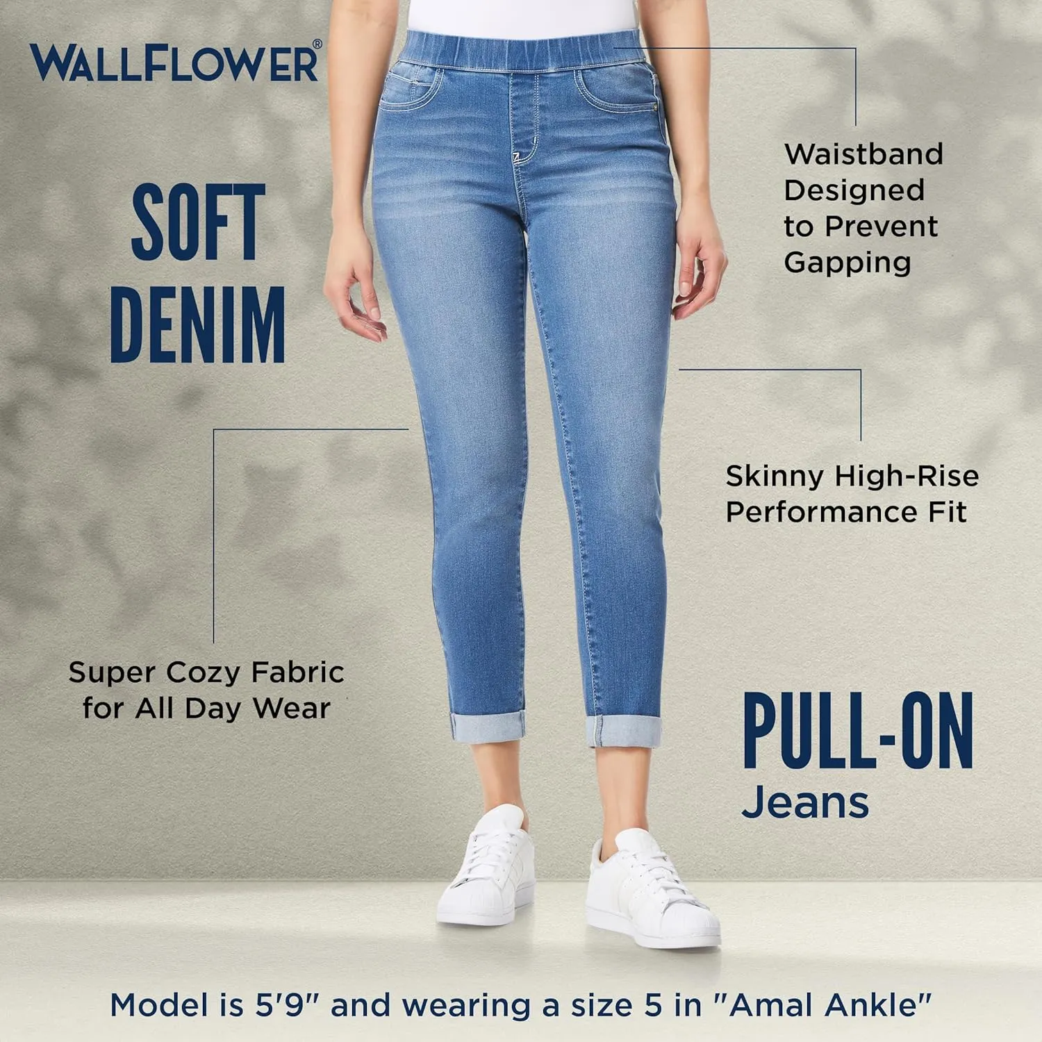 WallFlower Women's Pull on Denim Crop and Ankle High-Rise Insta Soft Juniors Jeans (Available in Plus Size)