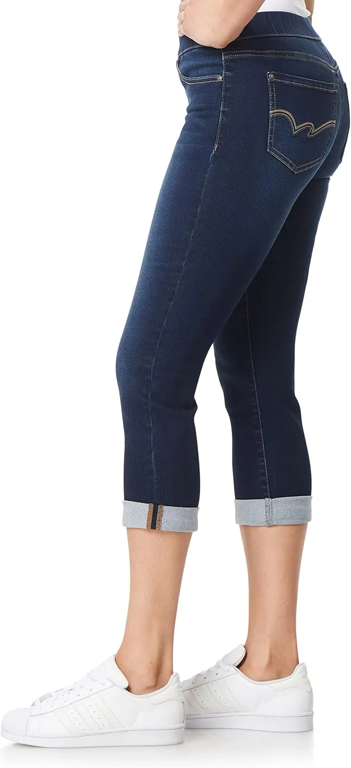 WallFlower Women's Pull on Denim Crop and Ankle High-Rise Insta Soft Juniors Jeans (Available in Plus Size)