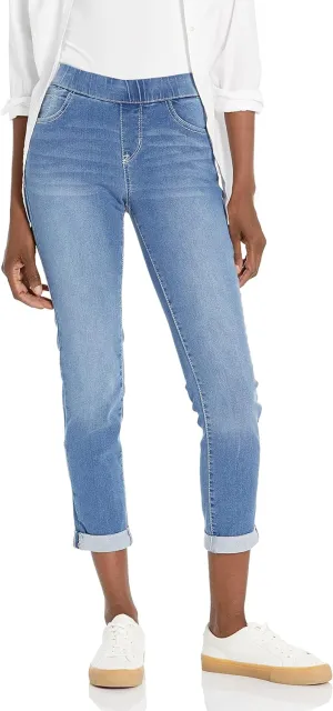 WallFlower Women's Pull on Denim Crop and Ankle High-Rise Insta Soft Juniors Jeans (Available in Plus Size)