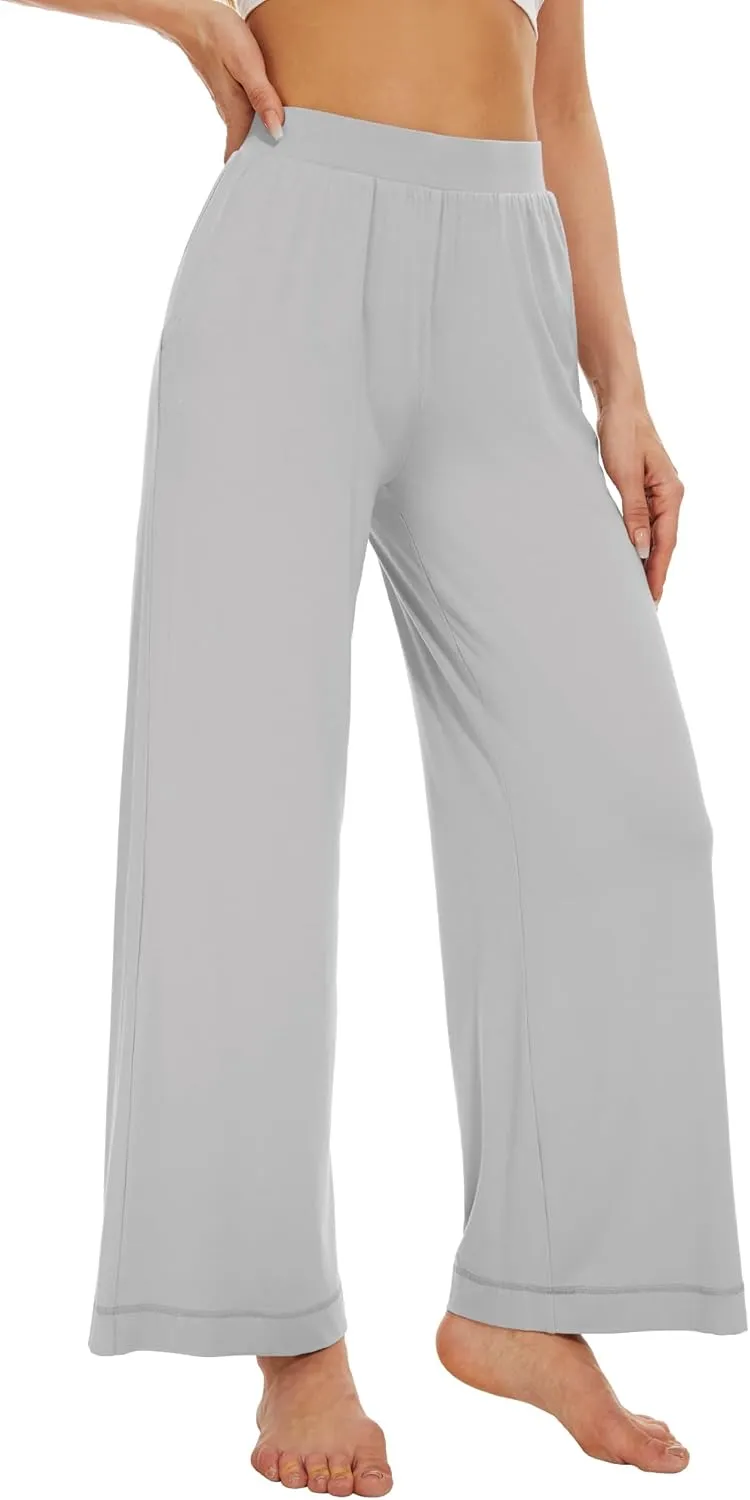 WiWi Women's Casual Wide Leg Palazzo Pants Comfy Lounge Pajama Bottoms Viscose from Bamboo Yoga Sweatpants S-XXL