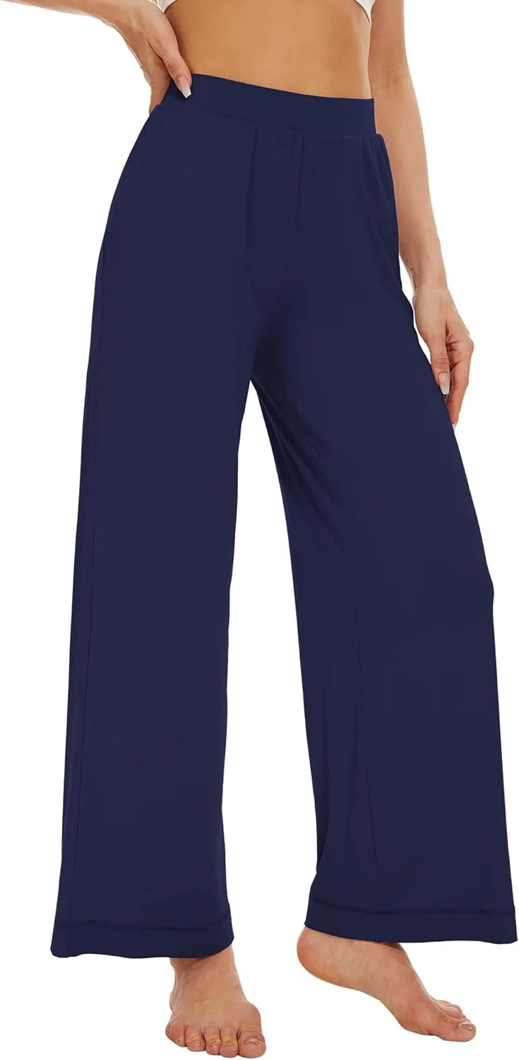 WiWi Women's Casual Wide Leg Palazzo Pants Comfy Lounge Pajama Bottoms Viscose from Bamboo Yoga Sweatpants S-XXL