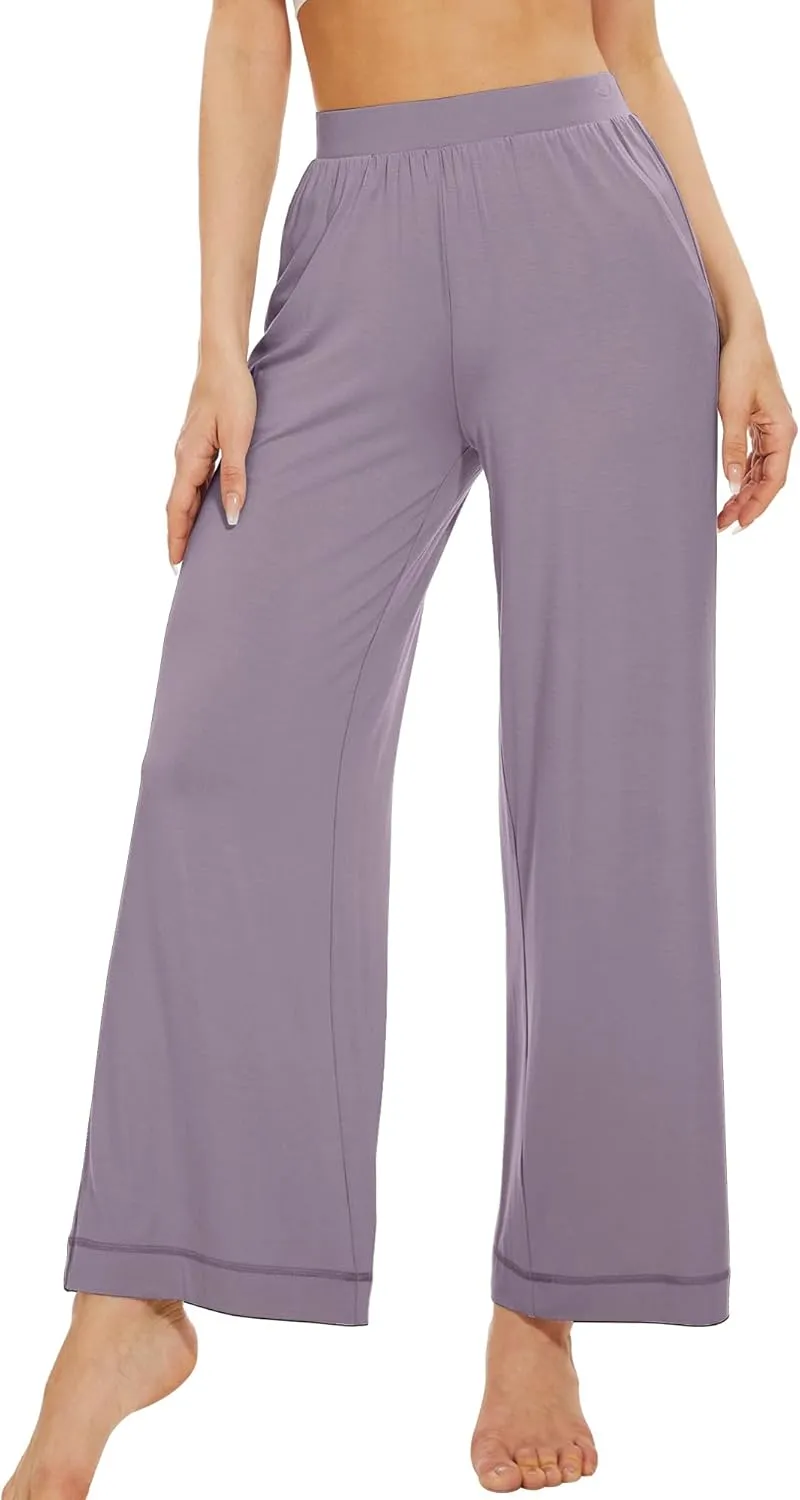 WiWi Women's Casual Wide Leg Palazzo Pants Comfy Lounge Pajama Bottoms Viscose from Bamboo Yoga Sweatpants S-XXL