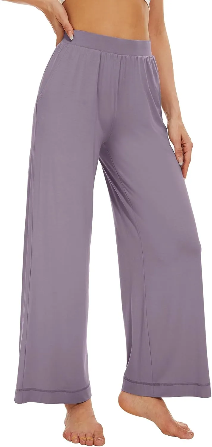 WiWi Women's Casual Wide Leg Palazzo Pants Comfy Lounge Pajama Bottoms Viscose from Bamboo Yoga Sweatpants S-XXL