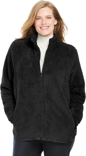 Woman Within Plus Size Fluffy Fleece Jacket Oversized Zip-Up Jacket
