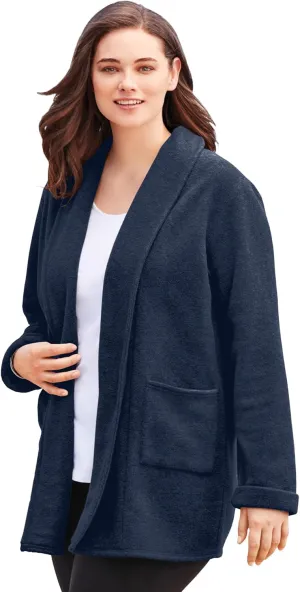 Woman Within Plus Size Microfleece Cardigan Shawl Collar Oversized Long Open Jacket