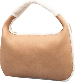 Women Fall Faux Shearling Tote Bag 2024 Vintage Lamb Wool Bucket Bag Versatile Shoulder Crossbody Bag Plush Handbag