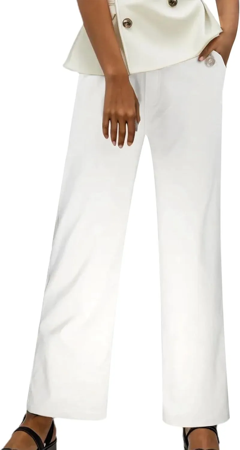 Women High Waist Casual Wide Leg Long Linen Palazzo Pants Trousers Stretch Twill Cropped Plus Size Pants with Pockets