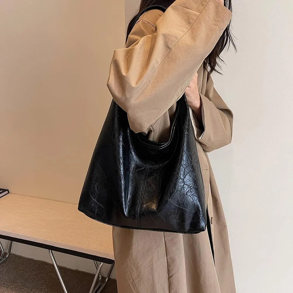 Women Leather Shoulder Bag Versatile Hobo Bag and Clutch Casual 2pcs Shoulder Bag and Handbag Set Satchel Hobo Bag