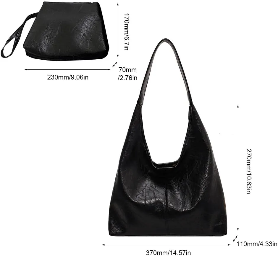 Women Leather Shoulder Bag Versatile Hobo Bag and Clutch Casual 2pcs Shoulder Bag and Handbag Set Satchel Hobo Bag