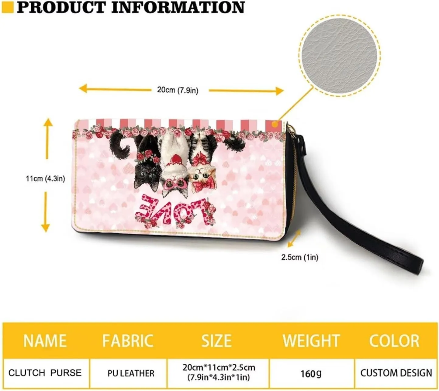 Women Long Wallet with Wristlet Credit Card Holder Zip Waterproof for Travel Wristlet Phone Wallet Cute Cat Love Floral Print Stylish Ladies Purse Convenient Long Purse