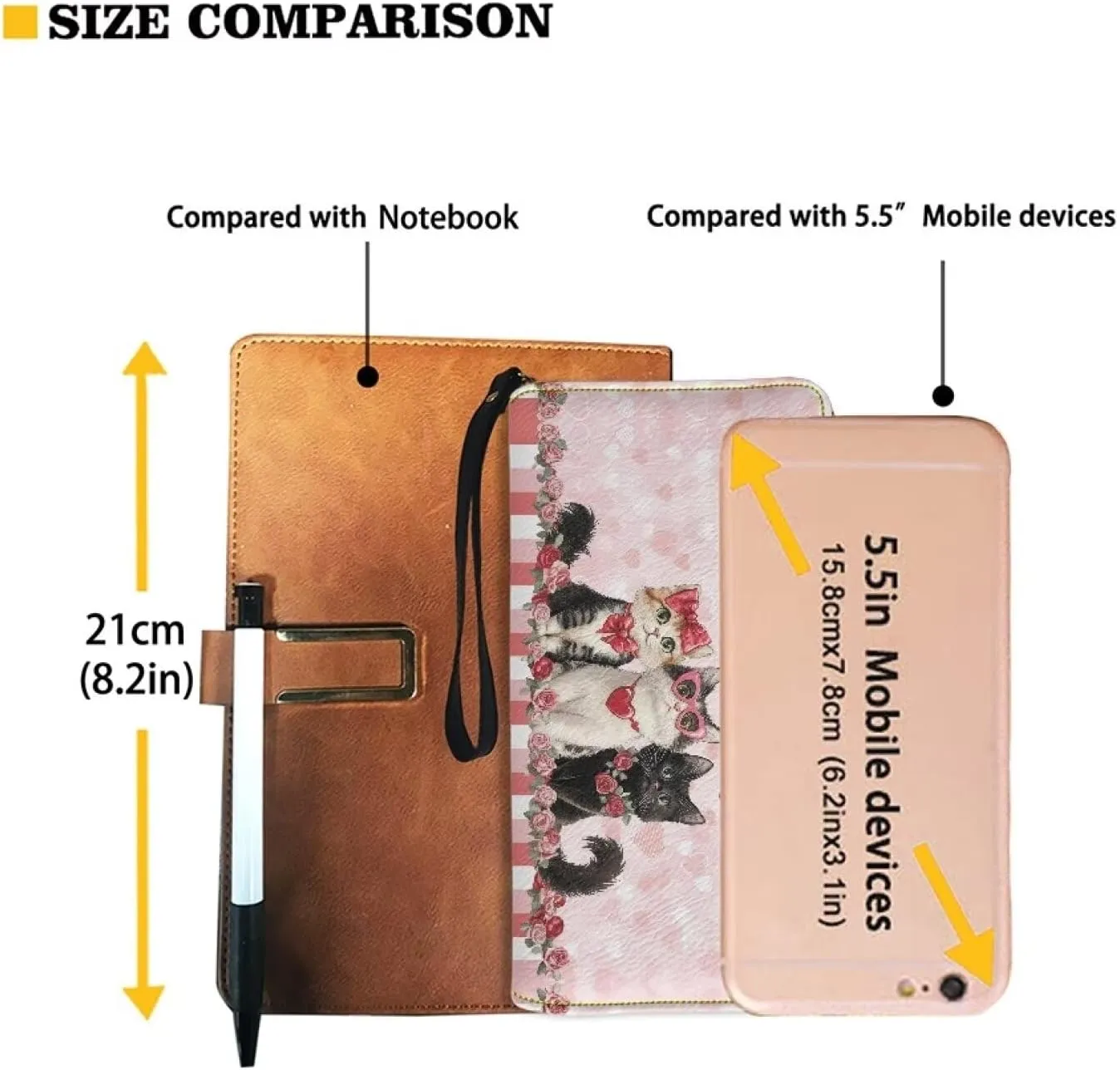 Women Long Wallet with Wristlet Credit Card Holder Zip Waterproof for Travel Wristlet Phone Wallet Cute Cat Love Floral Print Stylish Ladies Purse Convenient Long Purse