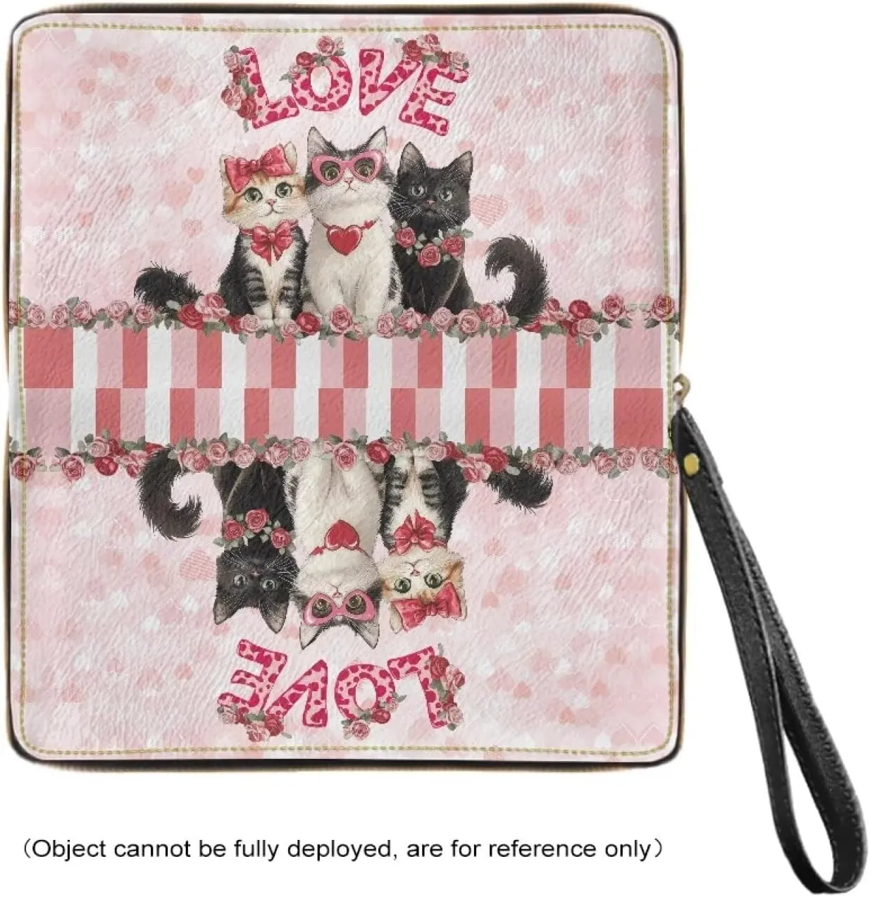 Women Long Wallet with Wristlet Credit Card Holder Zip Waterproof for Travel Wristlet Phone Wallet Cute Cat Love Floral Print Stylish Ladies Purse Convenient Long Purse
