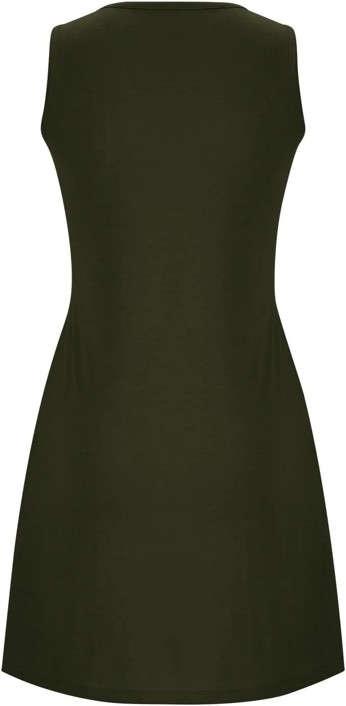 Women Summer Beach Cover Up Mini Dress Casual Sleeveless Pleated V Neck Tunic Dresses Resort Flowy Sundress with Pockets