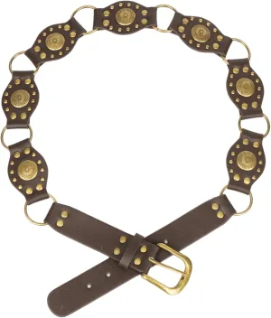 Women Western-Belts Wide-Hollow-Disc-Leather-Belt Metal Buckle Vintage Soft Belt for Jeans Dresses