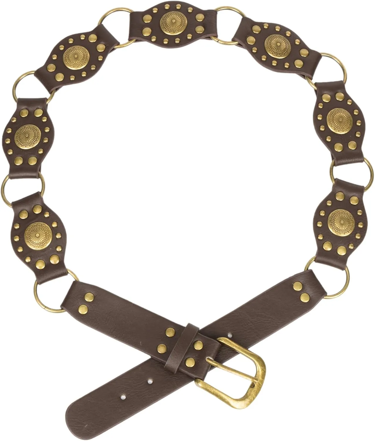 Women Western-Belts Wide-Hollow-Disc-Leather-Belt Metal Buckle Vintage Soft Belt for Jeans Dresses