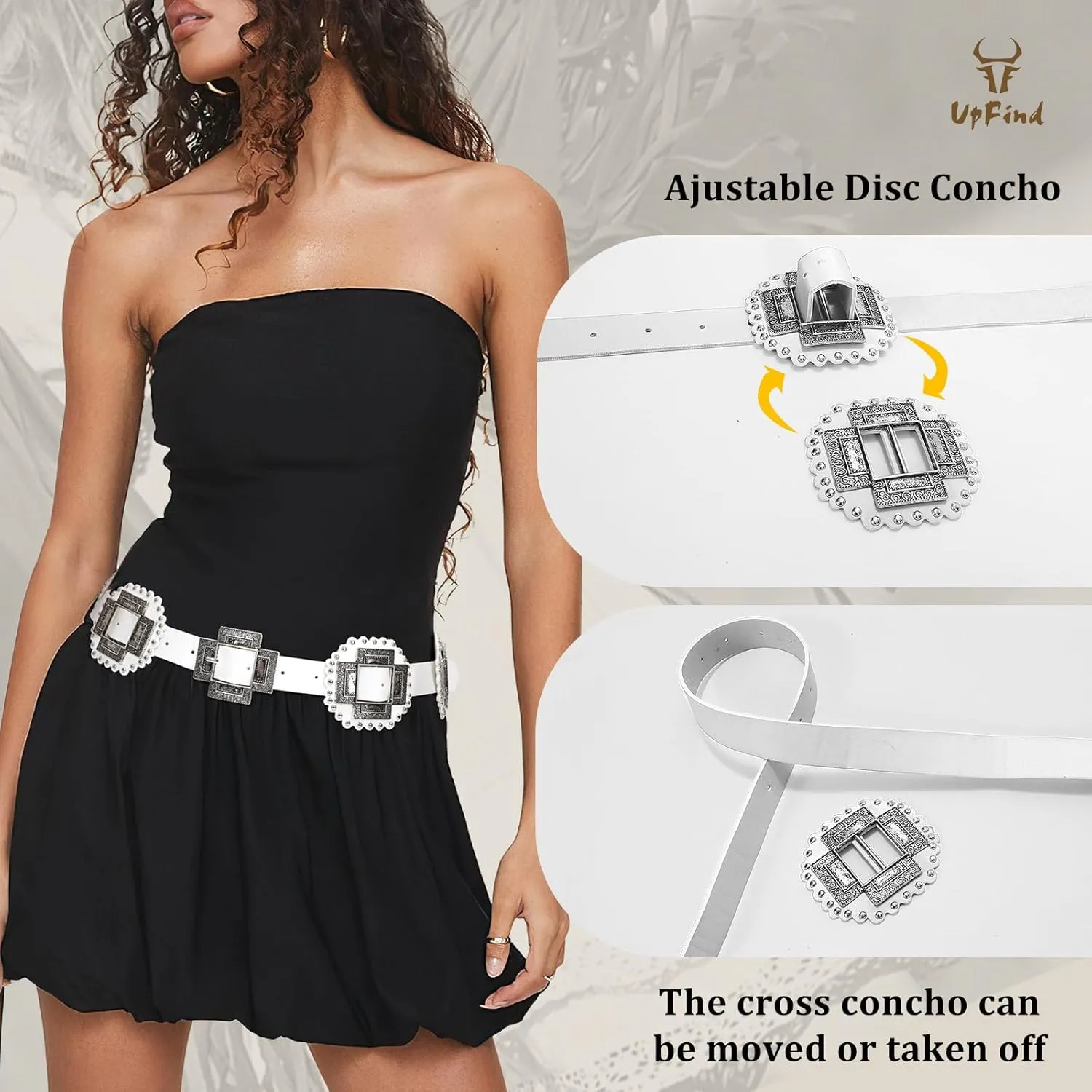 Women Western Concho Belt Leather Cowgirl Wide Boho Belt for Dresses Jeans