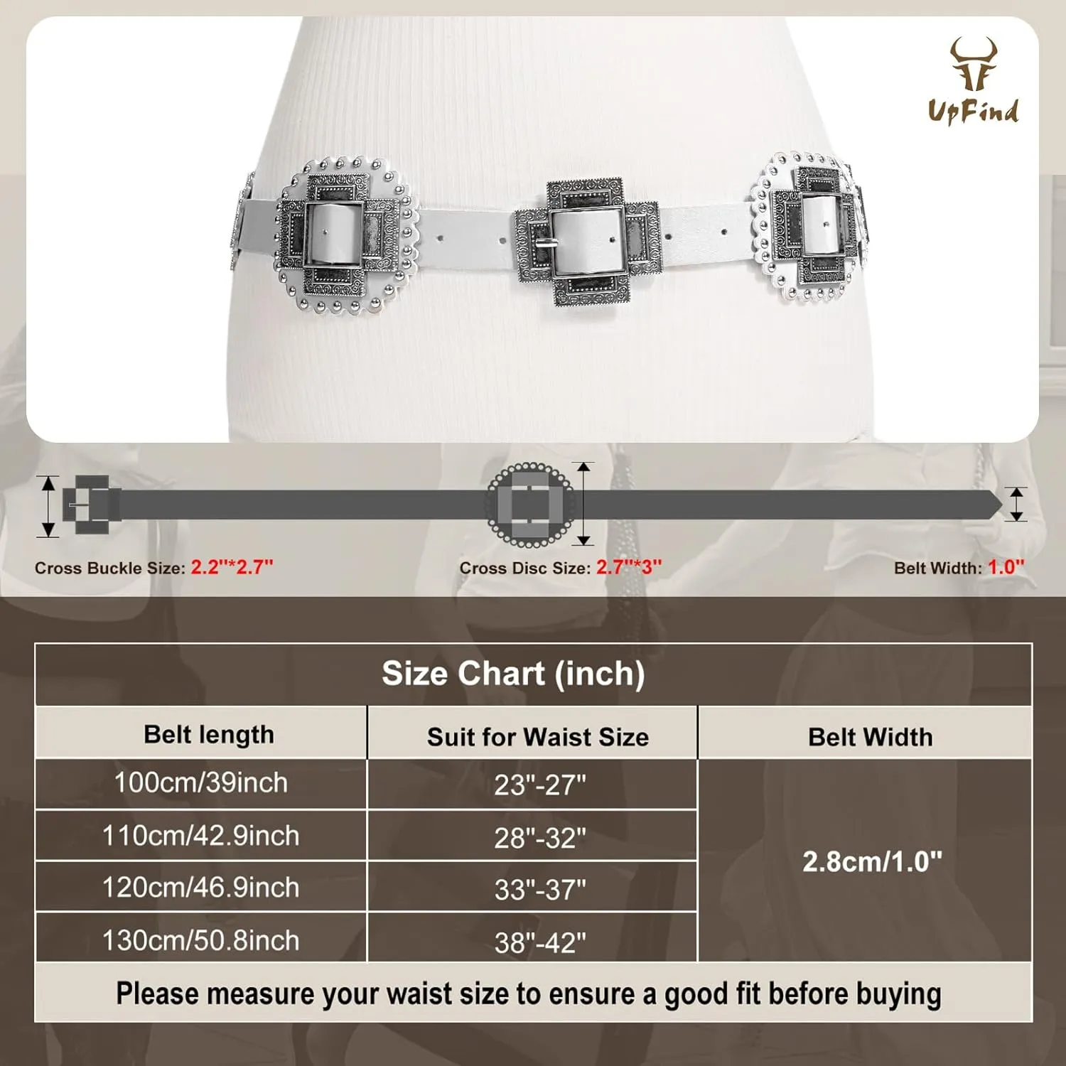 Women Western Concho Belt Leather Cowgirl Wide Boho Belt for Dresses Jeans