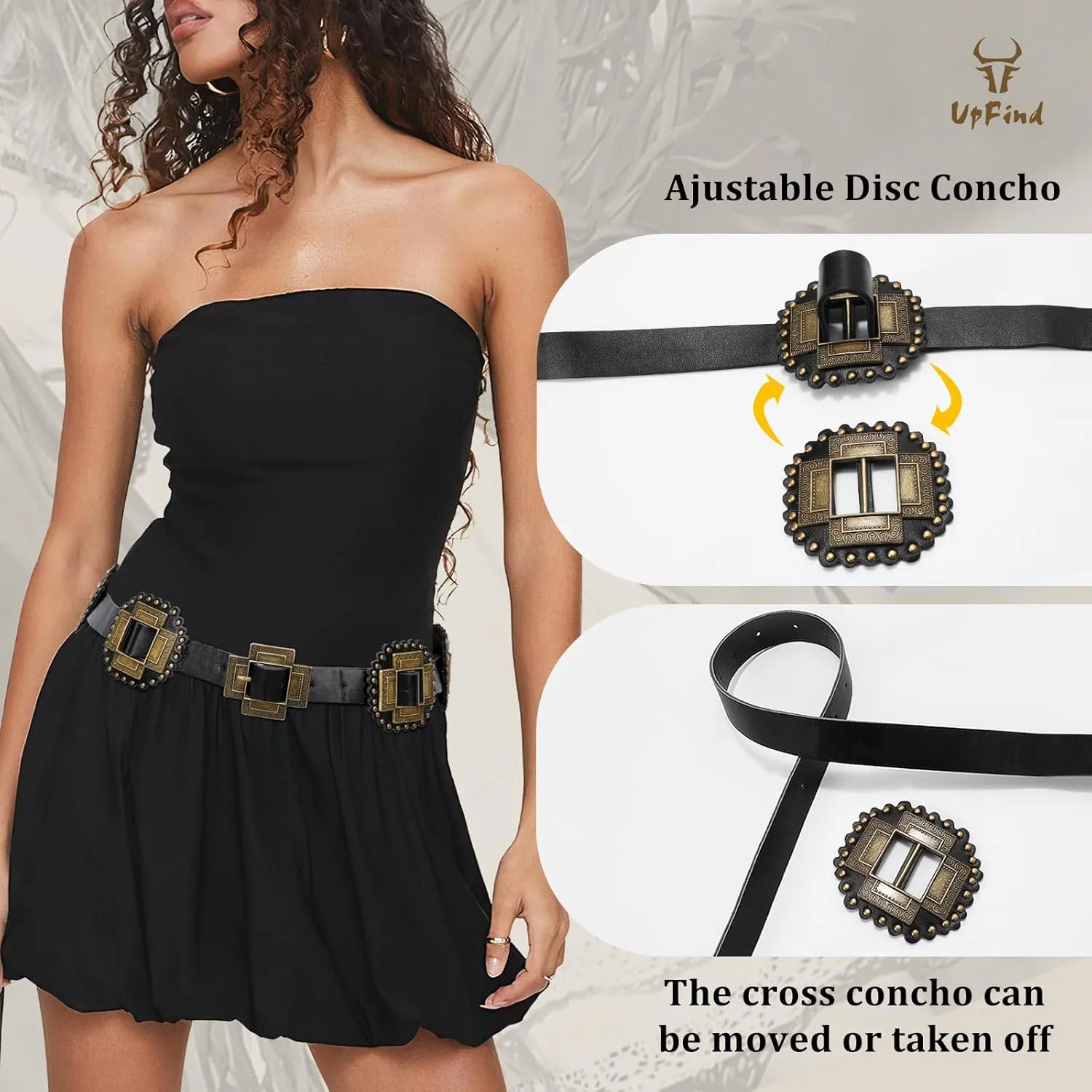 Women Western Concho Belt Leather Cowgirl Wide Boho Belt for Dresses Jeans