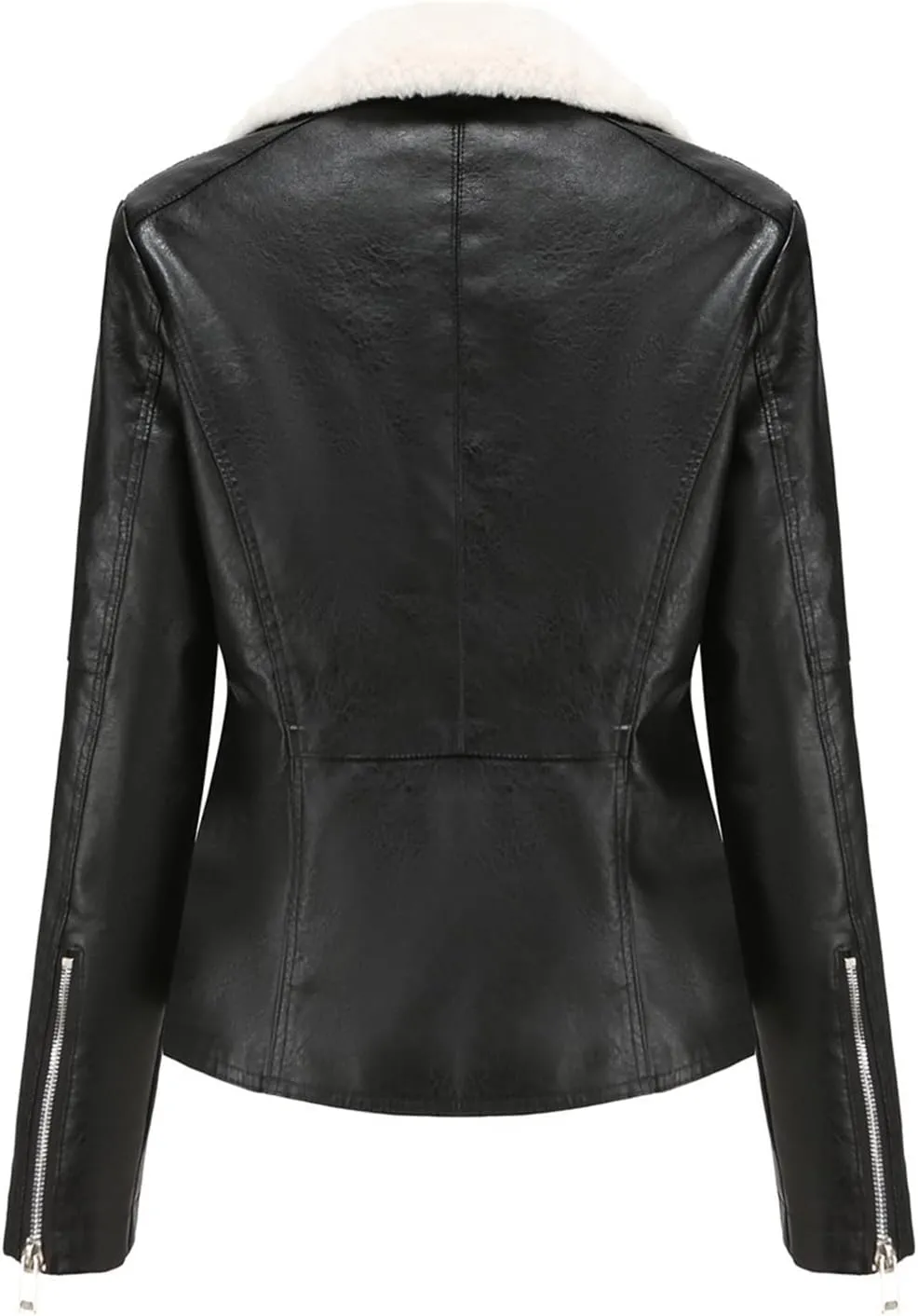 Women Winter Leather Jacket Thicken Fleece Lined Motorcycle Jacket Faux Fur Shearling Fluffy Coat Cropped Bomber Jacket