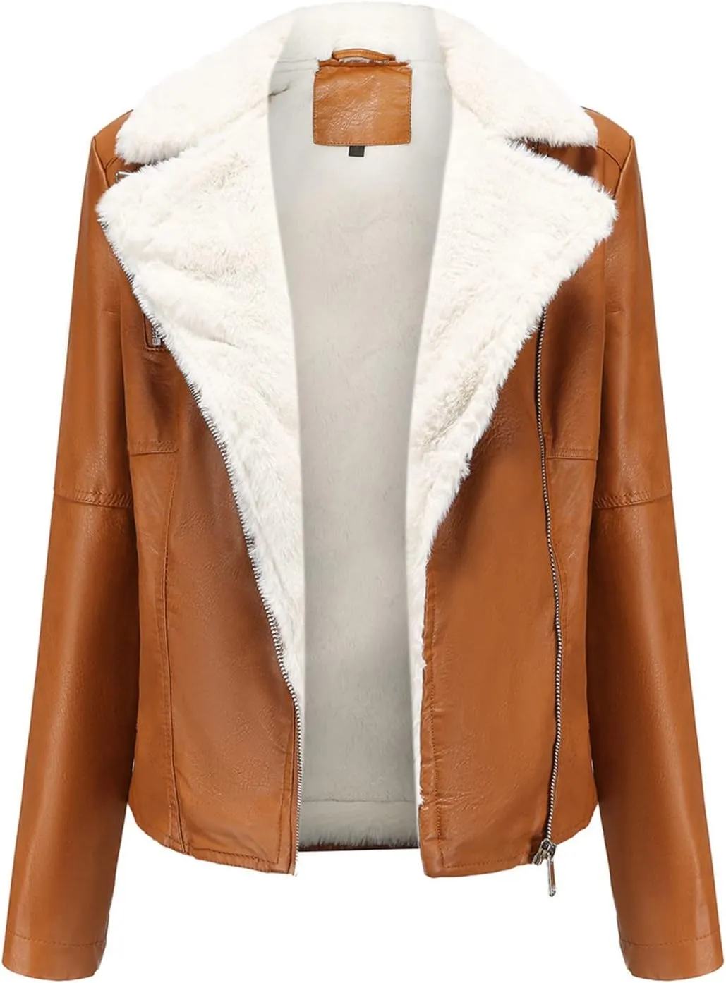 Women Winter Leather Jacket Thicken Fleece Lined Motorcycle Jacket Faux Fur Shearling Fluffy Coat Cropped Bomber Jacket