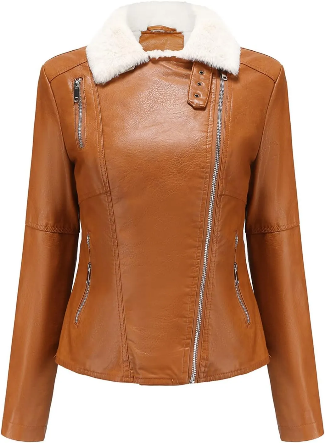 Women Winter Leather Jacket Thicken Fleece Lined Motorcycle Jacket Faux Fur Shearling Fluffy Coat Cropped Bomber Jacket