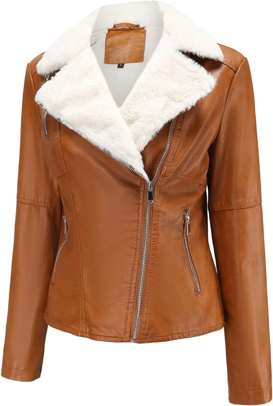Women Winter Leather Jacket Thicken Fleece Lined Motorcycle Jacket Faux Fur Shearling Fluffy Coat Cropped Bomber Jacket