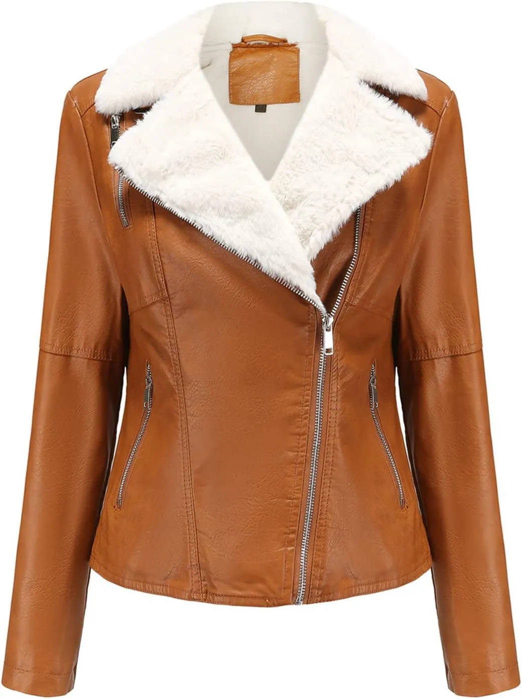 Women Winter Leather Jacket Thicken Fleece Lined Motorcycle Jacket Faux Fur Shearling Fluffy Coat Cropped Bomber Jacket