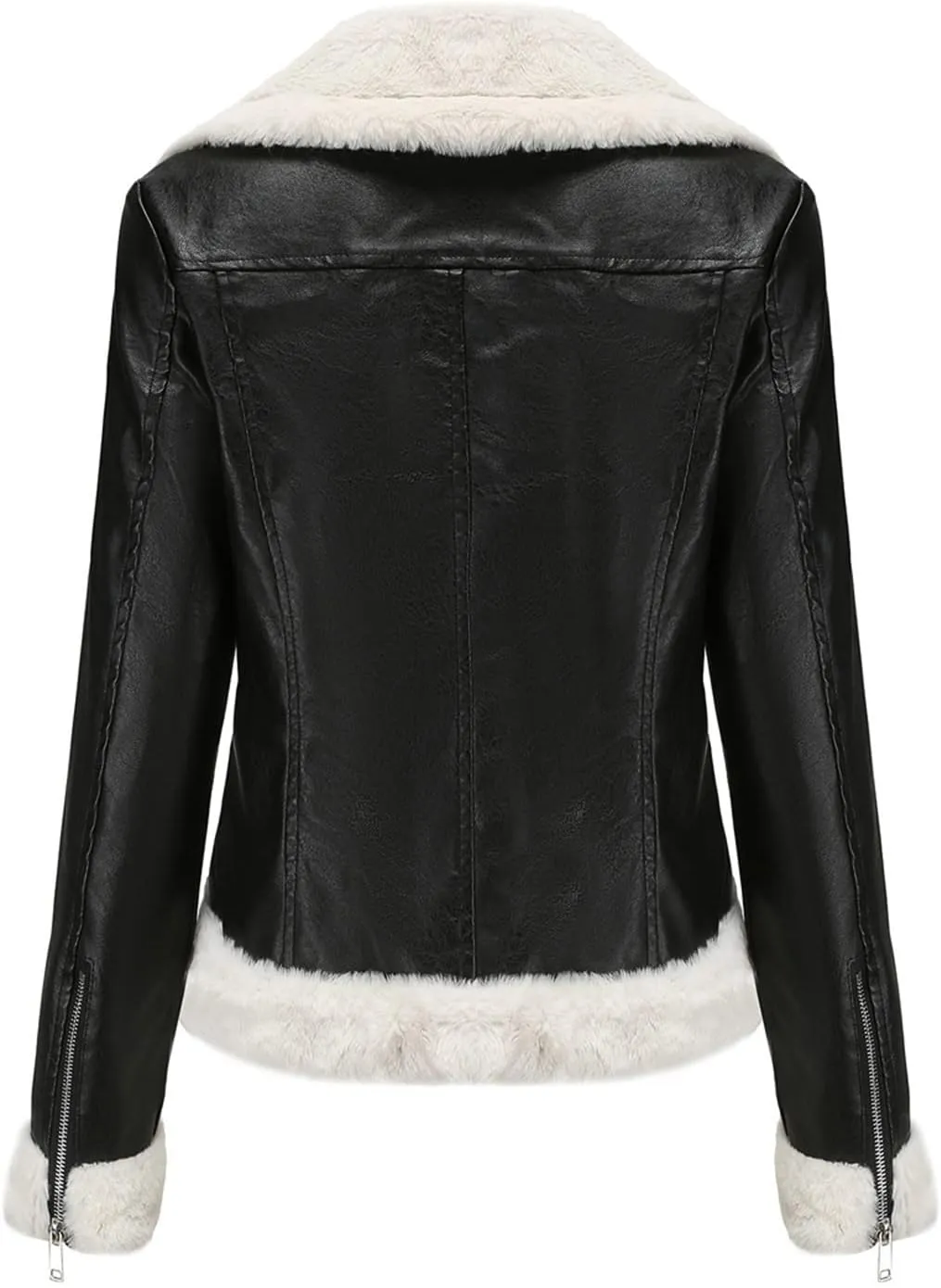 Women Winter Leather Jacket Thicken Fleece Lined Motorcycle Jacket Faux Fur Shearling Fluffy Coat Cropped Bomber Jacket