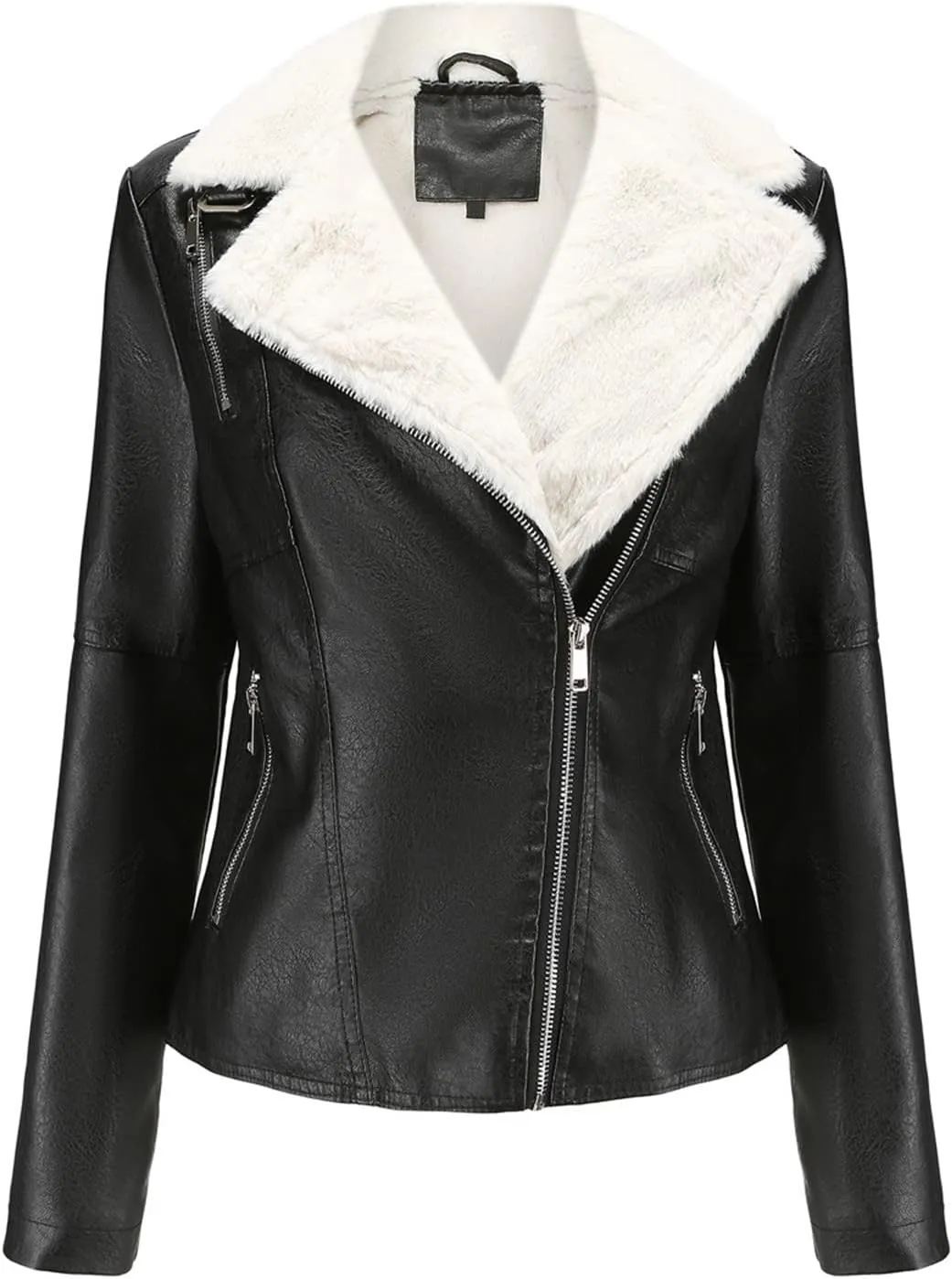Women Winter Leather Jacket Thicken Fleece Lined Motorcycle Jacket Faux Fur Shearling Fluffy Coat Cropped Bomber Jacket