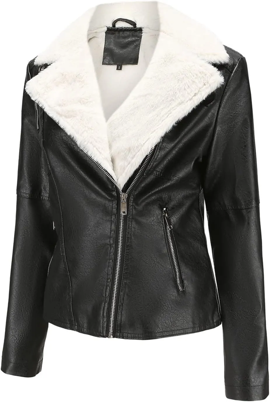 Women Winter Leather Jacket Thicken Fleece Lined Motorcycle Jacket Faux Fur Shearling Fluffy Coat Cropped Bomber Jacket