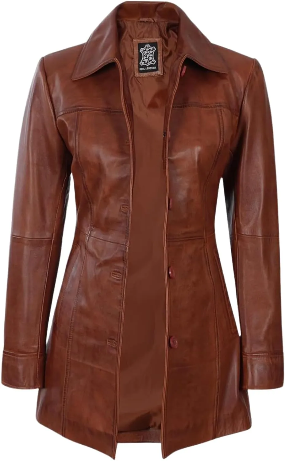 Women's Casual Genuine Lambskin Leather Front Button Up Car Coat Long Lenght Winter Fashion Jacket For Women
