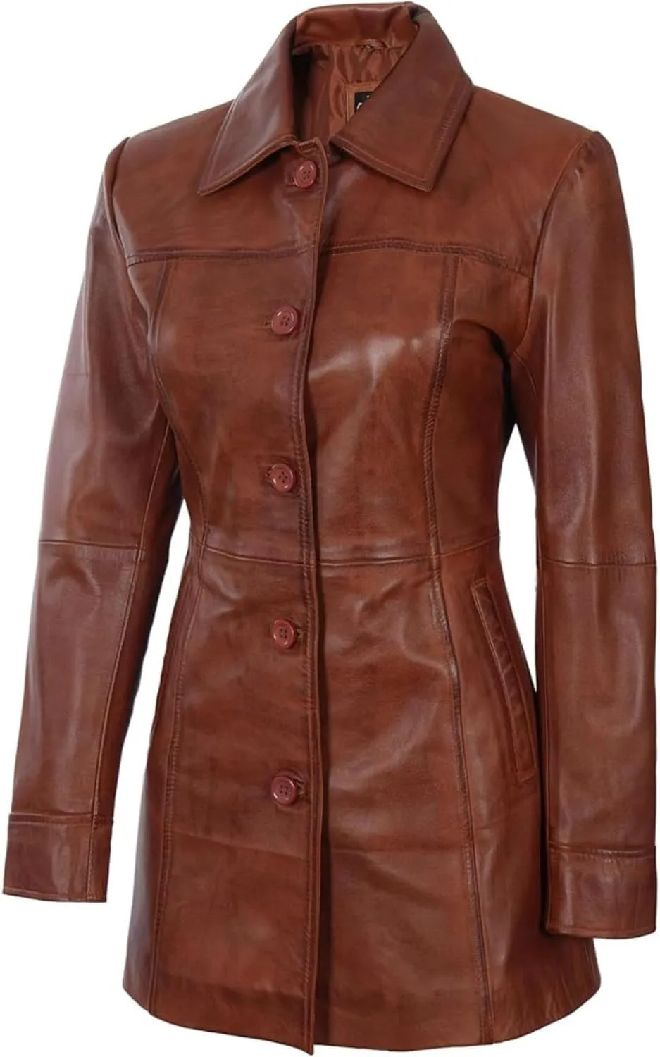 Women's Casual Genuine Lambskin Leather Front Button Up Car Coat Long Lenght Winter Fashion Jacket For Women