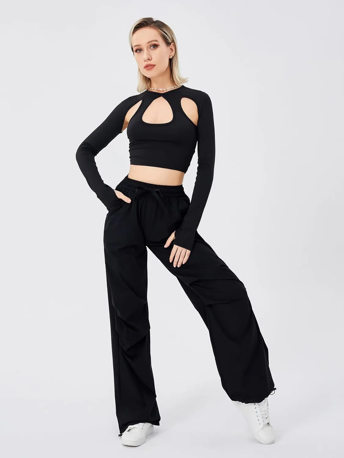 Women's Casual High Waist Wide Leg Pleated Pants Tie Waist Trousers
