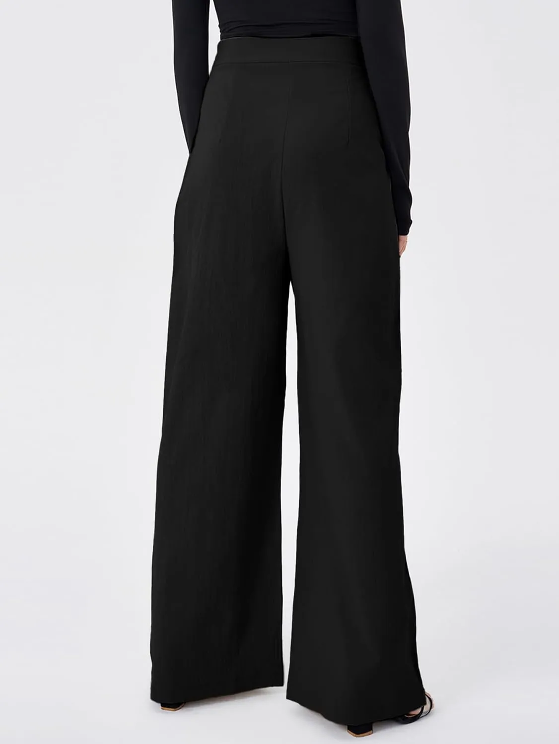 Women's Casual High Waist Wide Leg Pleated Pants Tie Waist Trousers