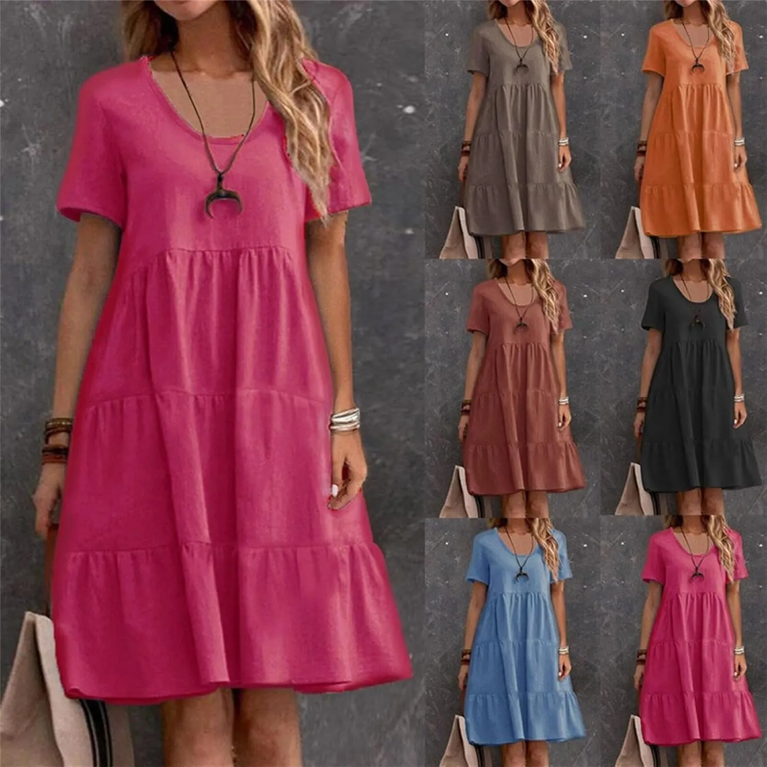 Womens Casual Summer Dresses Elegant Short Sleeve V Neck Cute Dress Floral Ruffle Dress Vacation Beach Boho Dresses