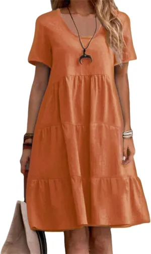 Womens Casual Summer Dresses Elegant Short Sleeve V Neck Cute Dress Floral Ruffle Dress Vacation Beach Boho Dresses