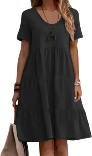 Womens Casual Summer Dresses Elegant Short Sleeve V Neck Cute Dress Floral Ruffle Dress Vacation Beach Boho Dresses