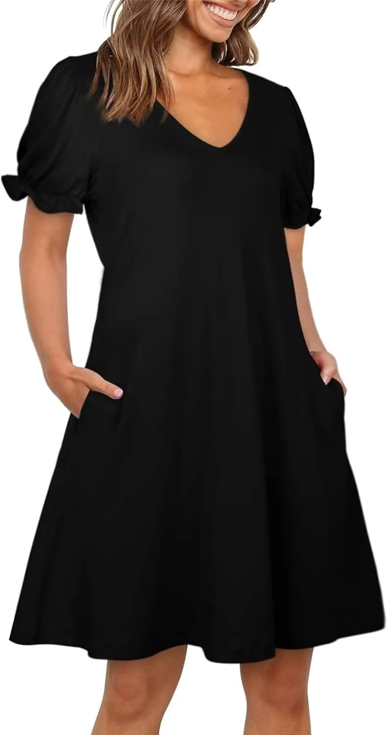 Womens Causal Summer Dresses Fashion Short Sleeve V Neck Mini Dresses Sexy Vacation Sun Dresses Womens Tshirt Dress