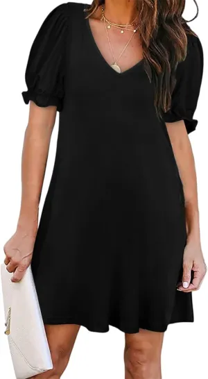 Womens Causal Summer Dresses Fashion Short Sleeve V Neck Mini Dresses Sexy Vacation Sun Dresses Womens Tshirt Dress