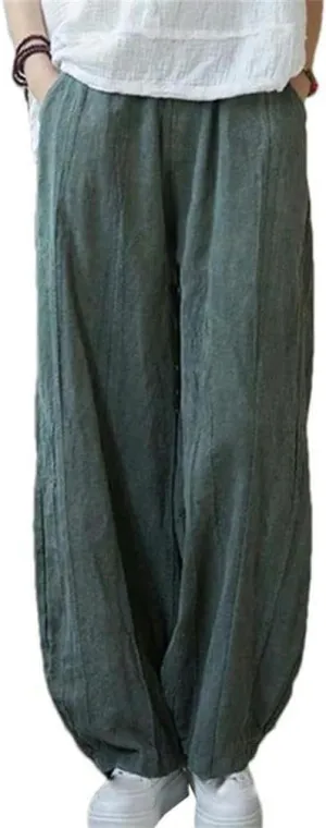 Women's Cotton Cotton Loose Cargo Pants Vintage Elastic Waist Yoga Pants Loose Casual Wide Leg Breathable Harem Pants