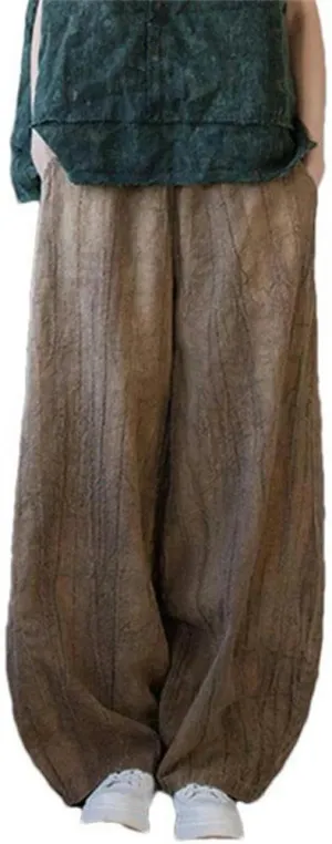 Women's Cotton Cotton Loose Cargo Pants Vintage Elastic Waist Yoga Pants Loose Casual Wide Leg Breathable Harem Pants