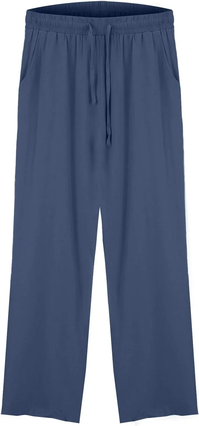 Womens Cotton Linen Pants High Waist Wide Leg Palazzo Pants 2025 Summer Casual Loose Flowy Beach Trousers Outfits
