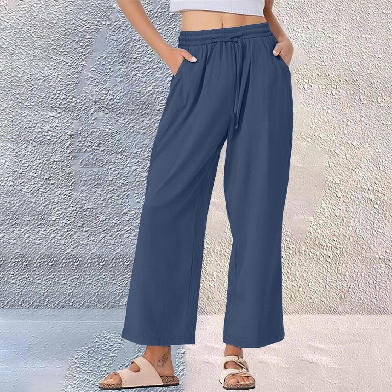 Womens Cotton Linen Pants High Waist Wide Leg Palazzo Pants 2025 Summer Casual Loose Flowy Beach Trousers Outfits
