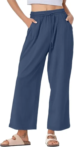 Womens Cotton Linen Pants High Waist Wide Leg Palazzo Pants 2025 Summer Casual Loose Flowy Beach Trousers Outfits