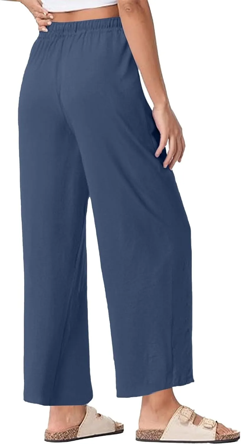 Womens Cotton Linen Pants High Waist Wide Leg Palazzo Pants 2025 Summer Casual Loose Flowy Beach Trousers Outfits