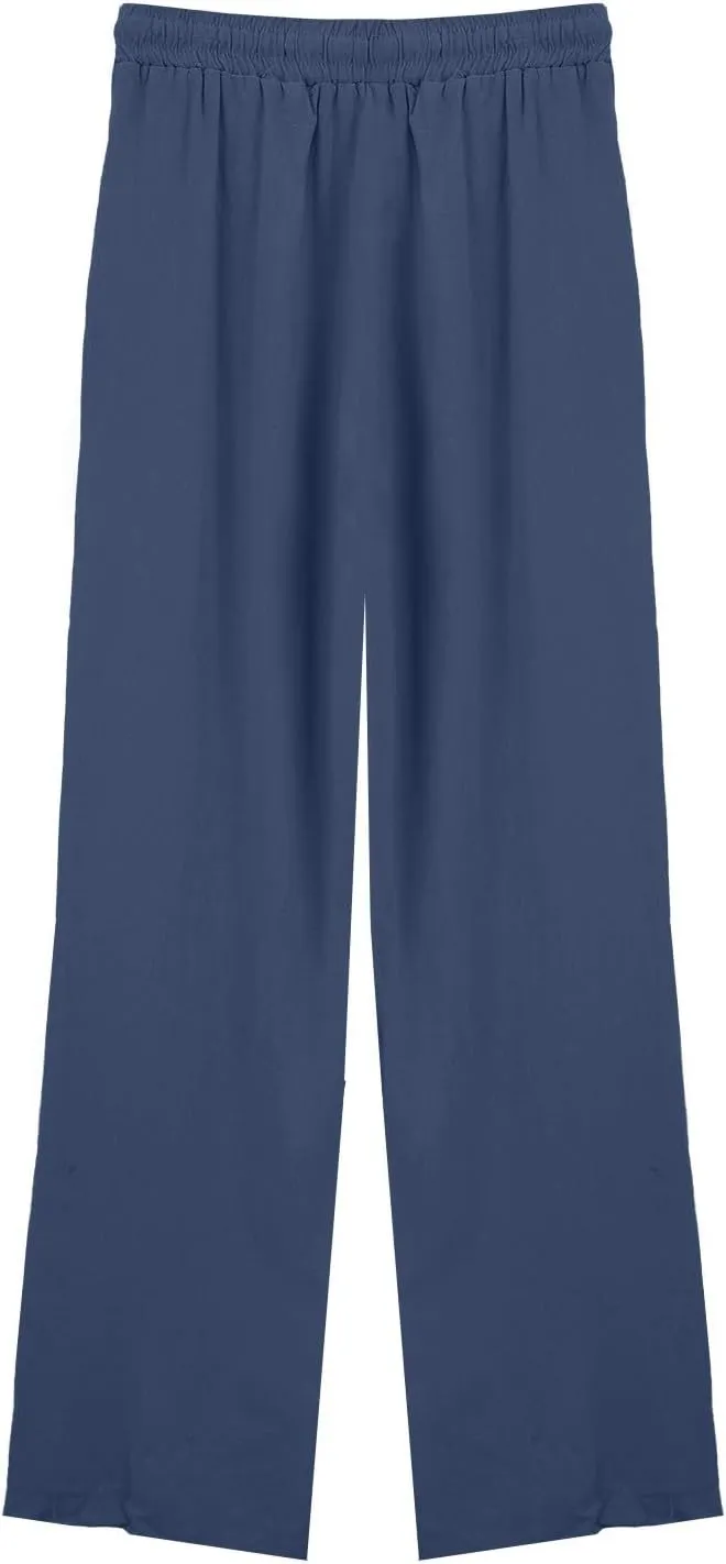 Womens Cotton Linen Pants High Waist Wide Leg Palazzo Pants 2025 Summer Casual Loose Flowy Beach Trousers Outfits