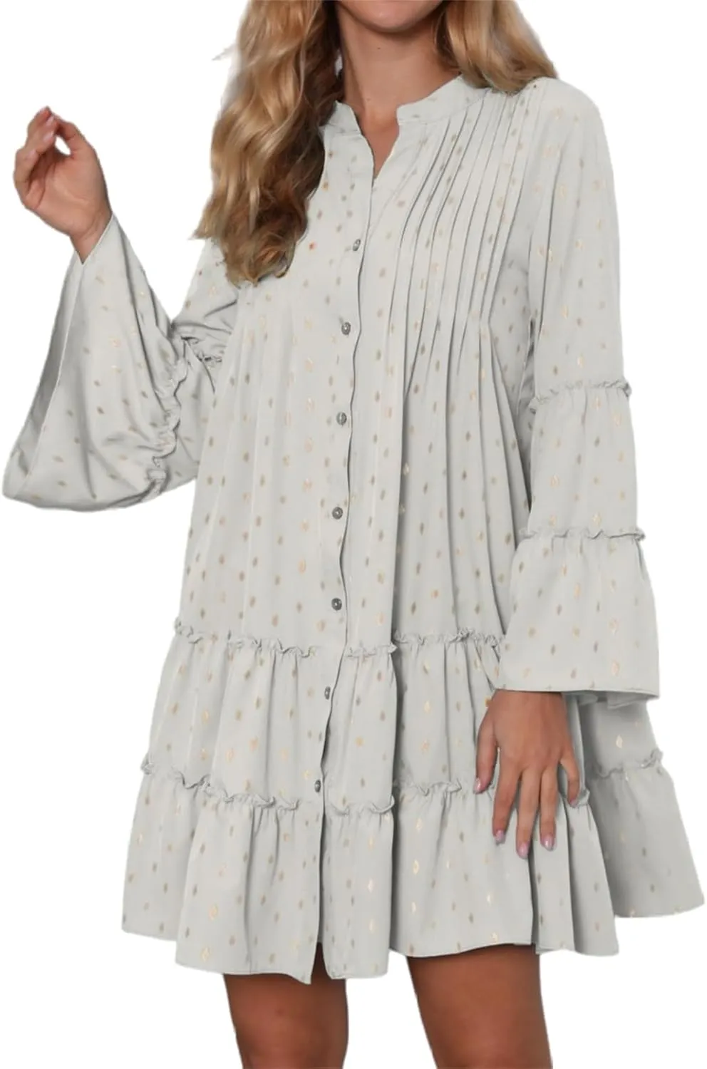 Womens Fashion Summer Dresses Long Sleeve Polka Dot Mini Dresses Womens Flowy Dresses Vacation Beach Dress Plus Size