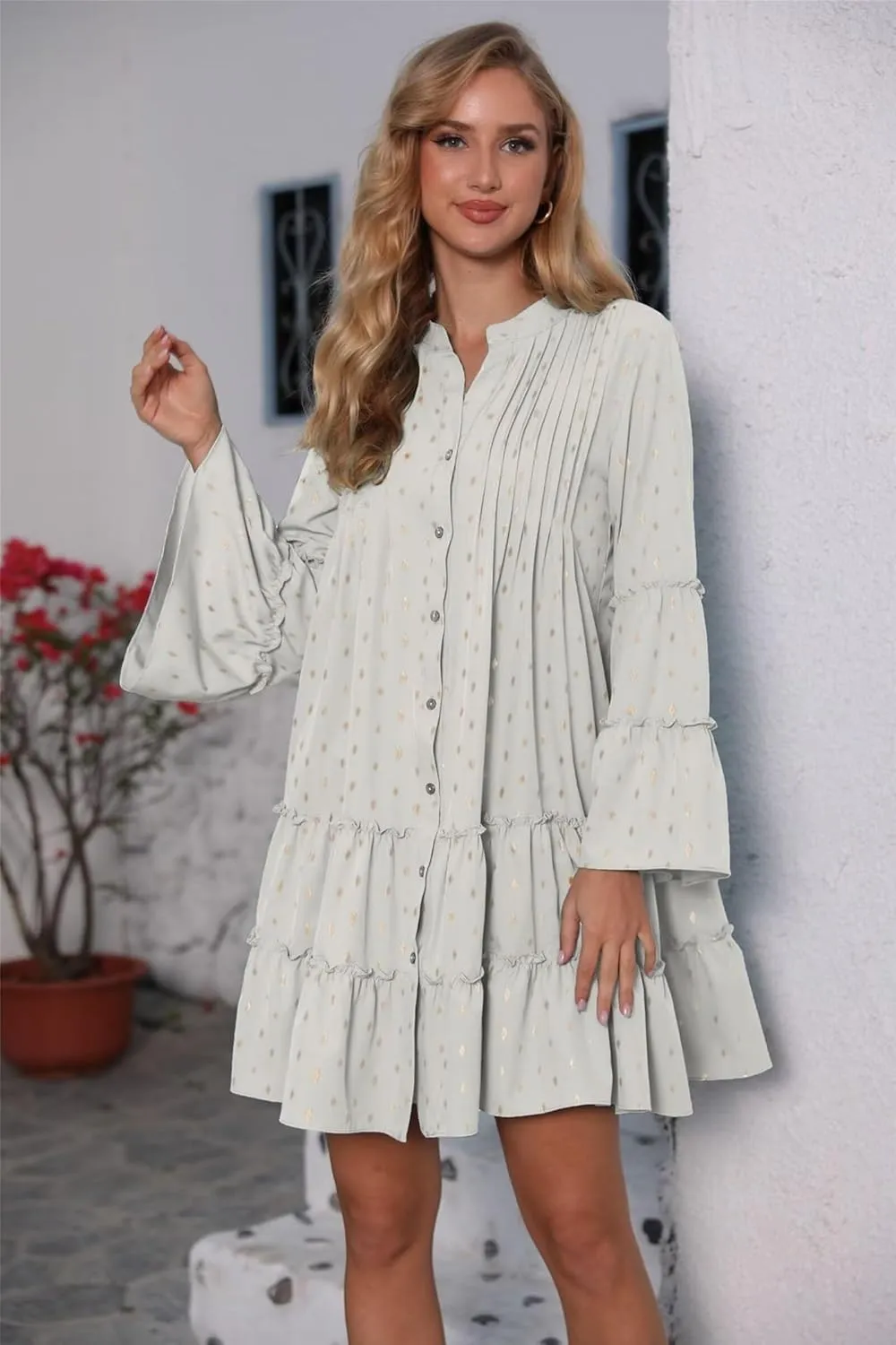 Womens Fashion Summer Dresses Long Sleeve Polka Dot Mini Dresses Womens Flowy Dresses Vacation Beach Dress Plus Size