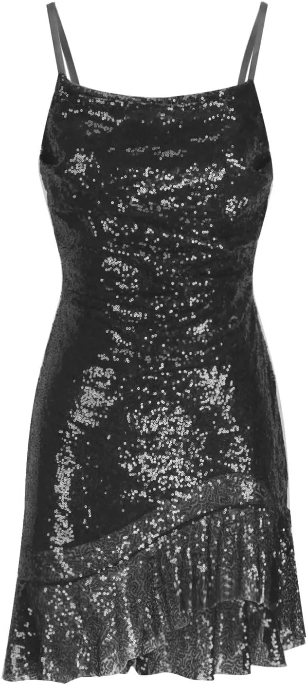 Women's Glitter Sequin Dress Spaghetti Strap Fashion Sparkle Party Dresses Bodycon Cocktail Party Mini Dress Clubwear